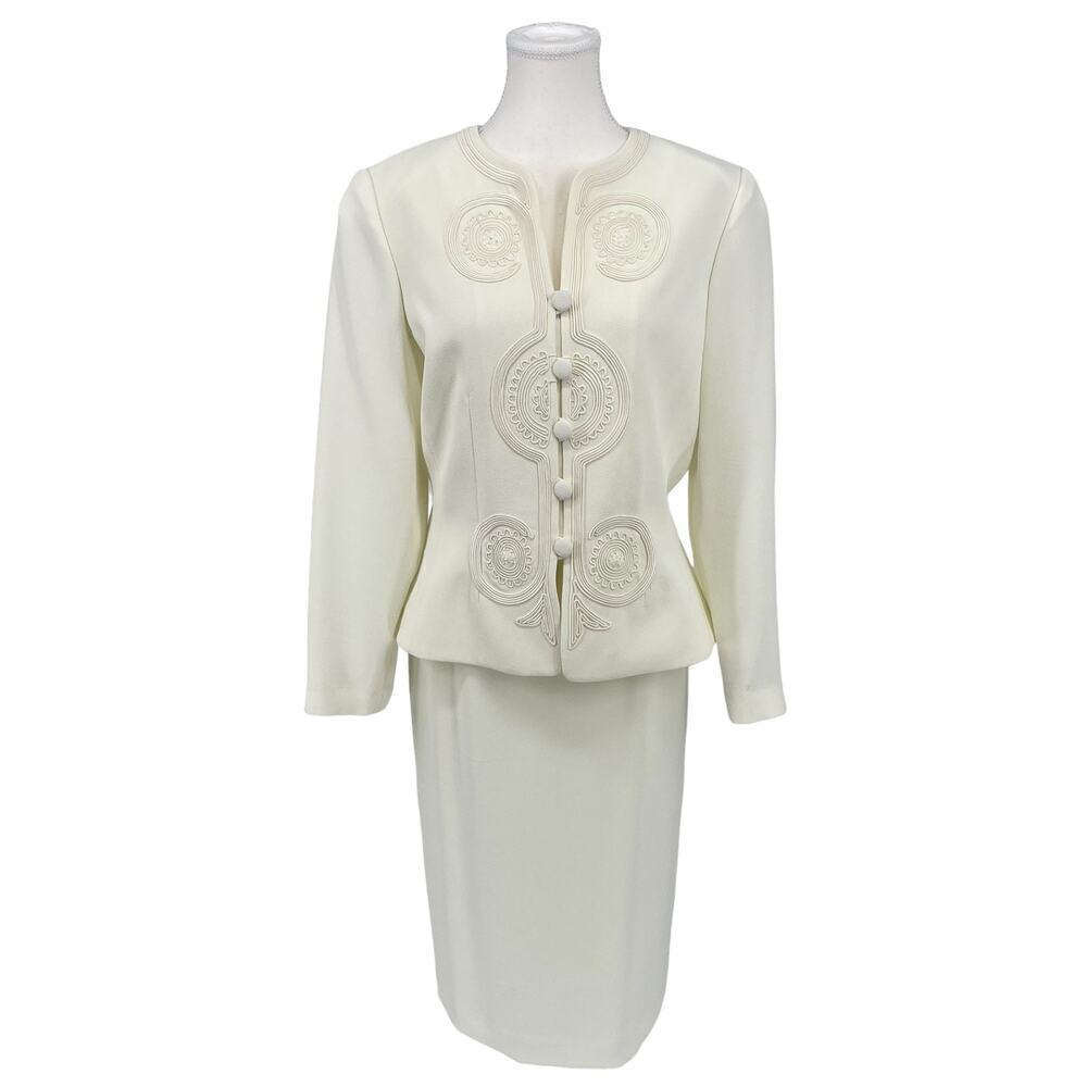 Vintage Adrianna Papell Skirt & Top Set Embroidered White‎ 8 - Picture 2 of 12
